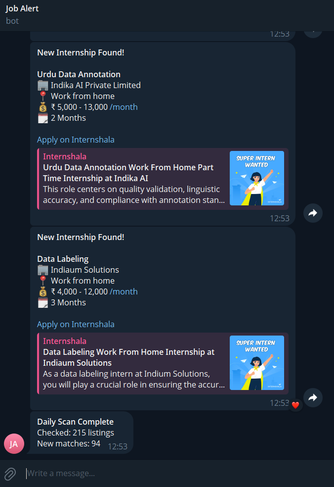 Internshala Job Alert Bot